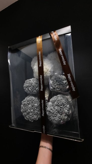 Мишка из роз 40 см (с бантиком) разноцветный.